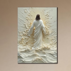 Jesus Canvas Print Art,Jesus Walking on Water Wall Art, Christian Gift Ideas, Religious Print Art, 3d Jesus Canvas Art, Spiritual Wall Decor