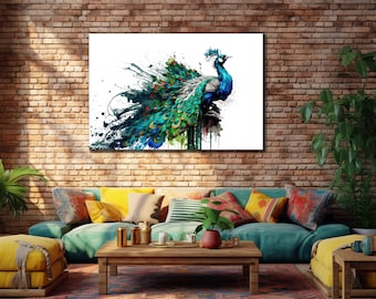 Blue Peacock Canvas Print: Elegant Bird Wall Art