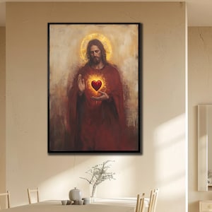 Jesus Canvas Print Art, Bold Red Jesus Wall Art, Christian Gift Ideas, Religious Print Art, 3d Jesus Canvas Art, Spiritual Wall Decor