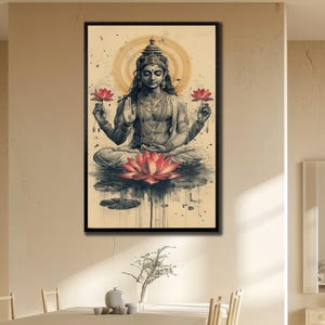 Hindu God Wall Decor, Lakshmi Wall Art,  Spiritual Canvas Art, Goddess Lakshmi Art Print, Hinduism Poster, Unique Gifts,Lakshmi Canvas Decor