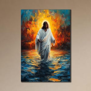 Jesus Canvas Print Art,Jesus Walking on Water Wall Art, Christian Gift Ideas, Religious Print Art, 3d Jesus Canvas Art, Spiritual Wall Decor