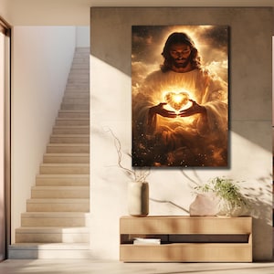Sacred Heart of Jesus Canvas,Elegant Jesus Wall Art, Jesus Print Art, 3d Jesus Canvas Art,Spiritual Wall Decor, Religious Painting On Canvas