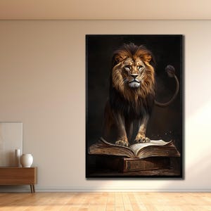 Lion and Book Canvas Print: Divine Power Spiritual Wall Art image 4