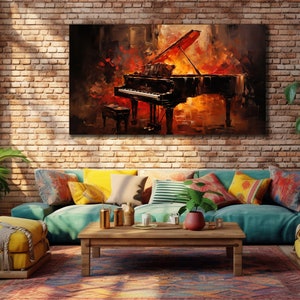 Vintage pianoschilderijdoek, muziekmuurkunst, pianomuurdecor, poster muziekinstrumenten, klaar om op te hangen decor, muzikant drukkunst, poster muziekinstrumenten, muziekmuurkunst, pianomuurdecoratie