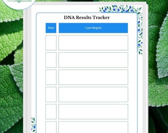 Ethnicity DNA Results Tracker | DNA Testing | Printable Fillable PDFs | Ancestry DNA Kit Ethnicity