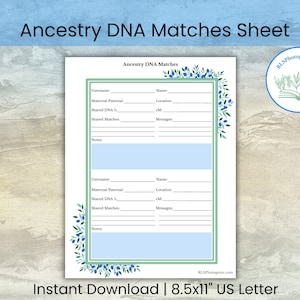 Ancestry DNA Matches Template | Family History Sheet | Genetic Genealogy | DNA Test Results