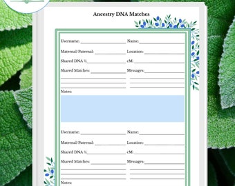 Ancestry DNA Matches Template | Family History Sheet | Genetic Genealogy | DNA Test Results