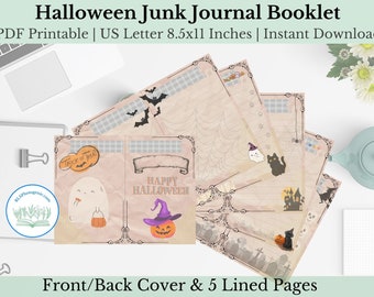 Halloween Junk Journal Printable Booklet | Cover Page & Lined Pages | Halloween Theme | Instant Download