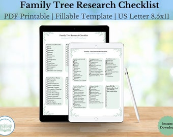 Family Tree Research Checklist | Genealogy Printable Worksheet | Ancestry Heritage Fillable Form