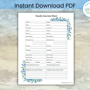 Family Tree Ancestry Sheet Genealogy Forms Printable Fillable Family ...