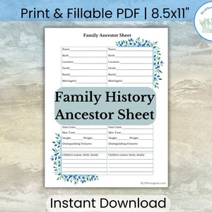Family Tree Ancestry Sheet: Fillable Genealogy Forms (PDF)