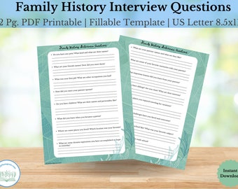 Family History Interview Questions | Ancestry Research Sheet | Family Tree