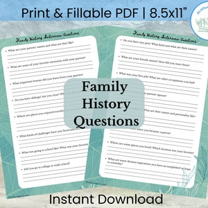 Domande per interviste sulla storia della famiglia / Scheda di ricerca genealogica / Albero genealogico / Scheda di lavoro compilabile stampabile