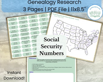 Social Security Numbers by State | Genealogy Family Tree Ancestry Research Printable | SSN by Location Area Code Group