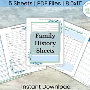 Family History Printable Sheets | Family Tree Ancestry Forms | Genealogy Record Sheets | Organize Family Tree