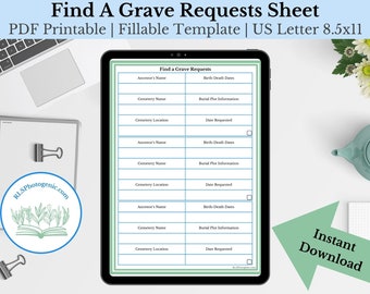 Find a Grave Requests Organizer | Cemetery Records | Ancestry Family Tree | Genealogy Template