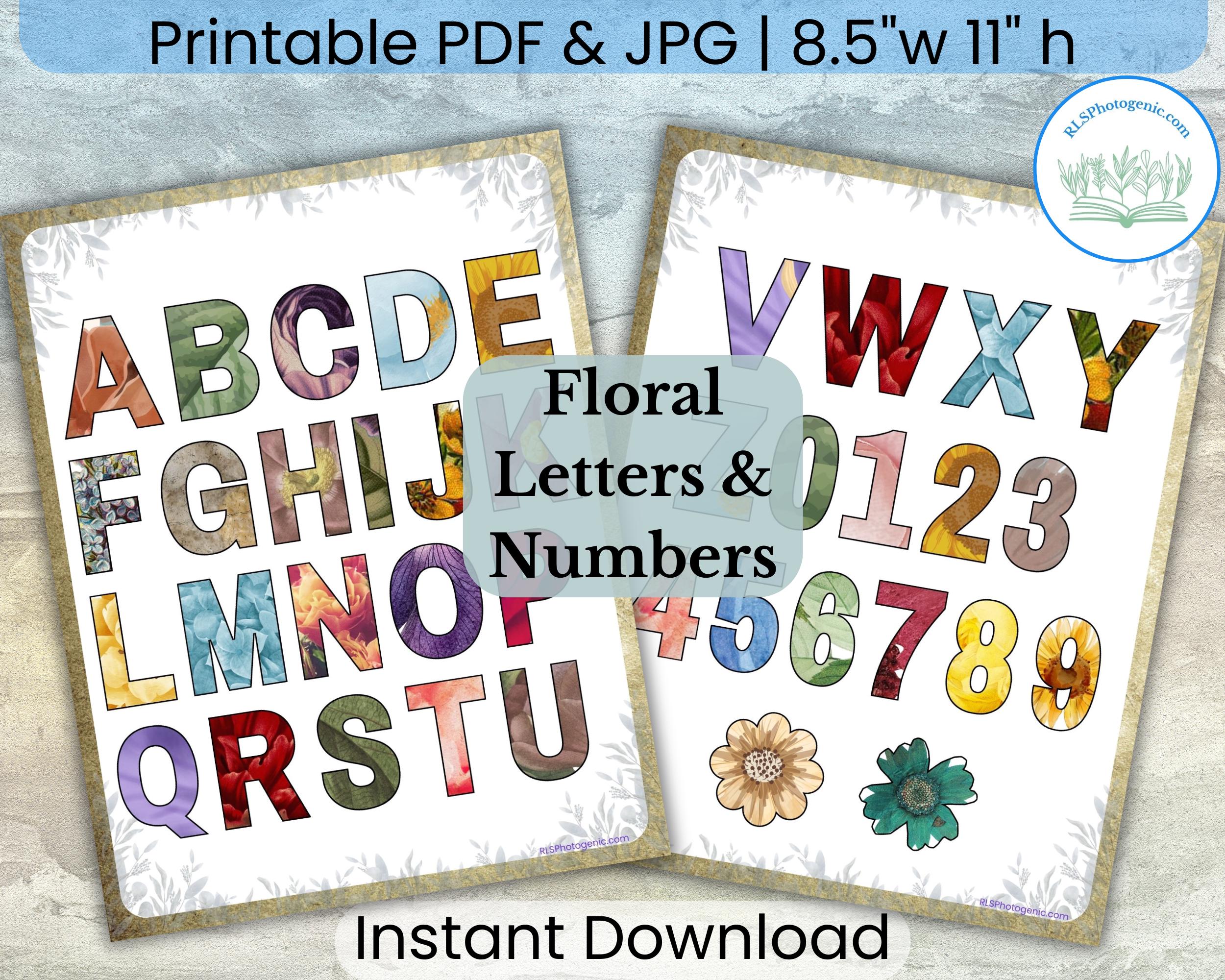 Floral Alphabet Letters & Numbers Printable | Junk Journal Scrapbook ...