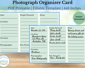 Photograph Organizer Card | Photo Box Divider Cards | Picture Labels | Printable Template