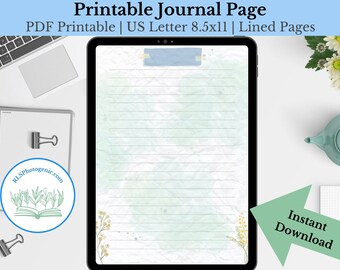 Watercolor Floral Journal Page | Lined Page | Printable Fillable Journaling Sheet