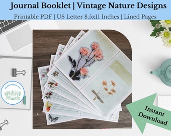 Vintage Nature Designed Journal | Lined Pages | Printable Booklet | Paper Craft Sheets