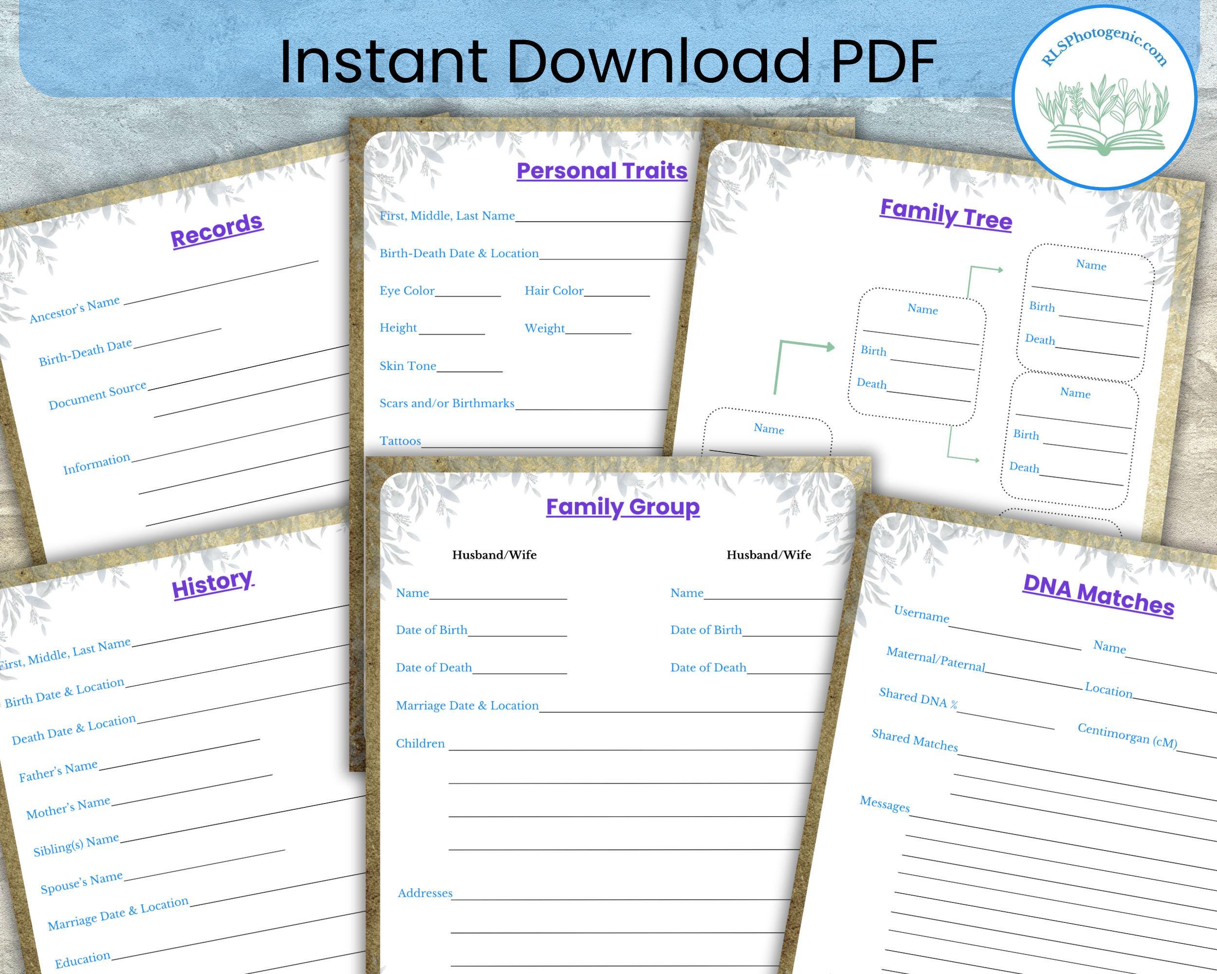 Family Tree Gift | Genealogy Worksheet Templates | Ancestor Legacy ...
