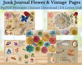 Junk Journal Printable Pages | Wild Flowers | Vintage Designs | Stamps