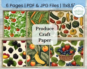 Vintage Produce Journaling Paper | Junk Journal Ephemera Fruits Vegetables | Scrapbooking Art Pages