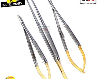 TC Castroviejo Micro Surgery Scissors 18CM Needle Holder Forceps 3 Pcs Set New CE