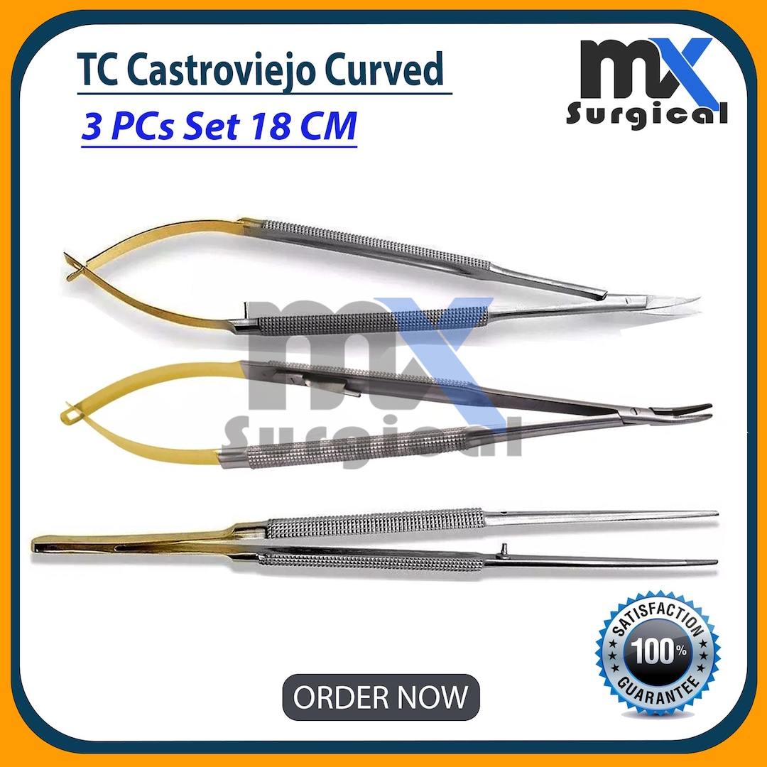 Kit D'instruments Micro Castroviejo - Ciseaux, Porte-aiguille, Pinces Courbes - Pour Dentaire Et Ophtalmologie