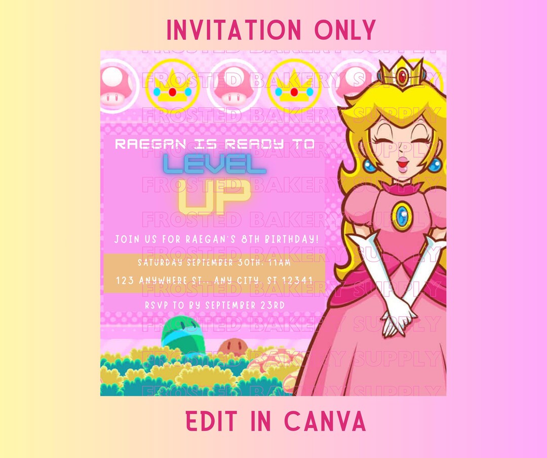 Video Game Princess Invitation (square) Canva Template - Etsy