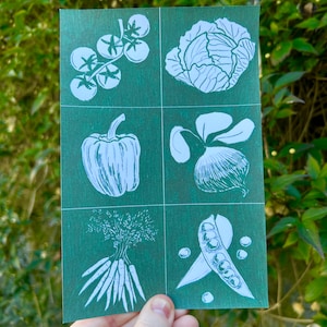 Impresión artística de collage de ilustraciones de vegetales, postal monocolor verde, decoración de cocina, decoración de habitación