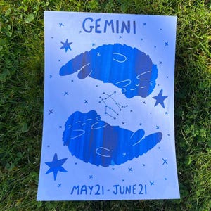 Stampa artistica dello zodiaco Gemelli, segno zodiacale Oroscopo Astrologia Tarocchi Carta Idee regalo stregonesche