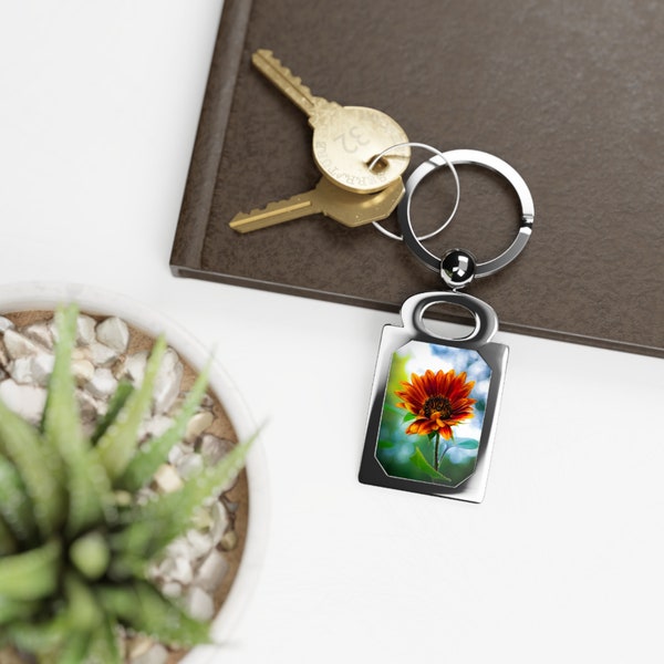 Sunflower Keyring, Sunflower Keychain, Sunflower Key Holder, Landscape Photography Keyring, Key Organizer, Rectangle Photo Keyring