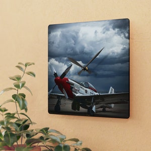 Aviation Photography Wall Clock, P-51 Mustang Clock, Stang Evil Clock, Analog Clock, Office Time Piece, Home Decor Clock, Acrylic Wall Clock