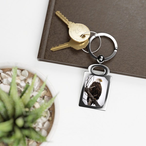 Bald Eagle Keyring, Eagle Keychain, Bald Eagle Key Holder, Wildlife Photography Keyring,  Bird of Prey Keyring, Rectangle Photo Keyring