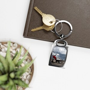 Aviation Keyring, P-51 Mustang Keychain, Stang Evil Keyring, Plane Key Holder, Prop Plane Keyring, Rectangle Photo Keyring