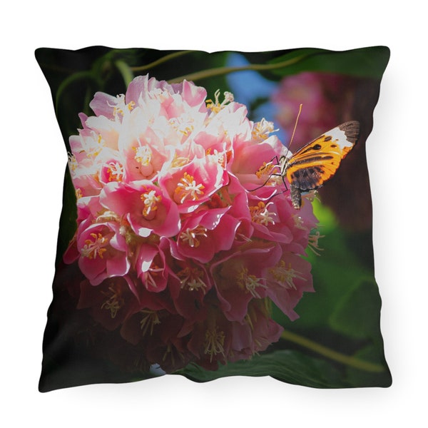 Landscape Photography Flower and Butterfly Outdoor Pillows, Patio Pillows, Patio Cushions, Butterfly Pillow, Flower Pillow