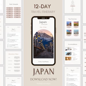 Planejador de viagens digital para o Japão | Itinerário editável | Personalize no Canva | Guia para download | Plano de viagem definitivo para o Japão