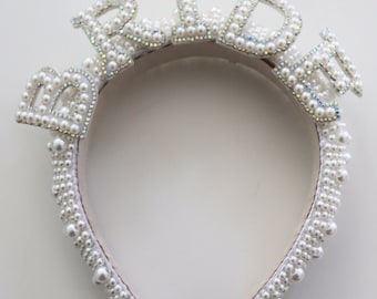 White 'BRIDE' Crown Pearl  Hen do Bridal Crown Headband Bachelorette BRIDAL crown