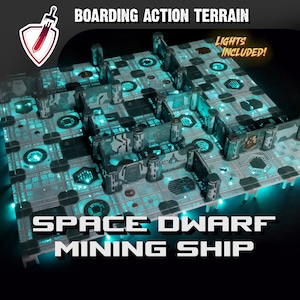 Killteam & Boarding Action Terrain / Barco minero enano espacial / Kit de luces incluido / ¡221 piezas!