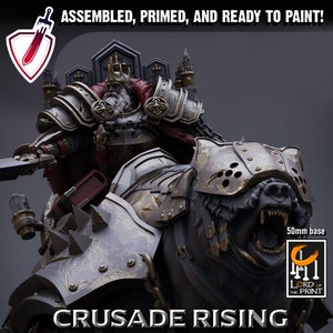 Mounted Templar King | Miniature by Lord of the Print | Resin Mini for Tabletop Gaming, D&D, Pathfinder, Painting | Assembled and Primed