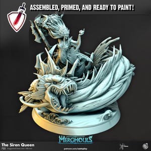 The Siren Queen | (Large) Miniature by Cast n Play | Resin Mini for tabletop gaming, D&D, Pathfinder, and Painting | Assembled and Primed