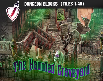Dungeon Blocks Haunted Graveyard Expansion Tiles(1-40) | FDM or Resin Printed | Great for D&D, Pathfinder, or any Tabletop RPG | Free Grids!