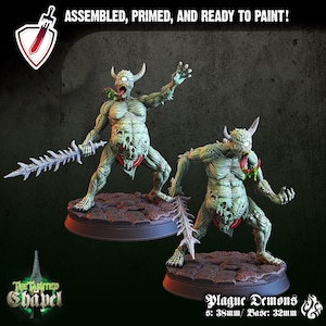 Plague Demons | Miniatures by Crippled God Foundry | Resin Mini For Tabletop Gaming, D&D, Pathfinder, and Painting | Assembled and Primed