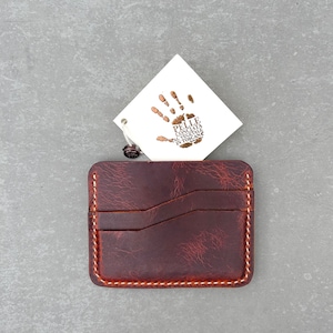 Leren Crazy Horse-kaarthouder | Aangepaste slanke portemonnee Minimalistische slanke leren kaarthouder | Portemonnee met topnerf voorzak|