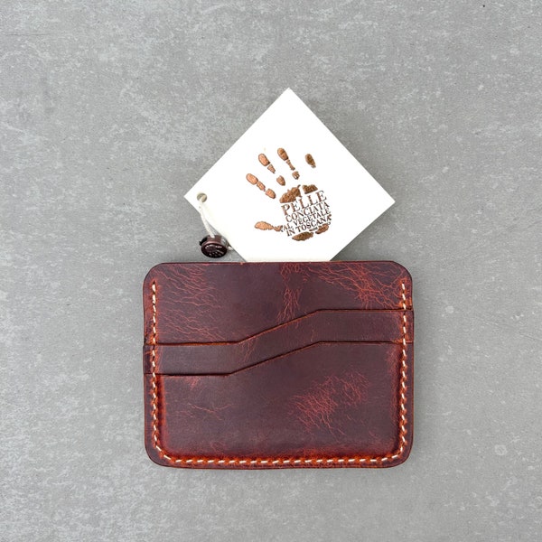 Minimalistischer horizontaler Kartenhalter aus Leder - Waxy - Premium-Qualität aus vollnarbigem, pflanzlich gegerbtem Leder, 100% handgefertigt