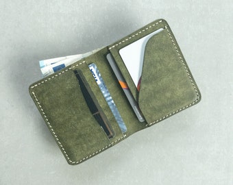 Billetera de cuero personalizada con dos pliegues / Billetera de cuero de grano superior / Tarjetero personalizado grabado / Billetera con monograma / Billetera con bolsillo frontal