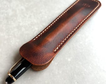 Funda de cuero artesanal para bolígrafo - Portalápices personalizable de cuero Crazy Horse, estuche grabado personalizado, estuche de viaje para bolígrafo
