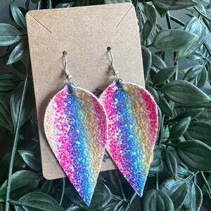 Rainbow Glitter Faux Leather Earrings