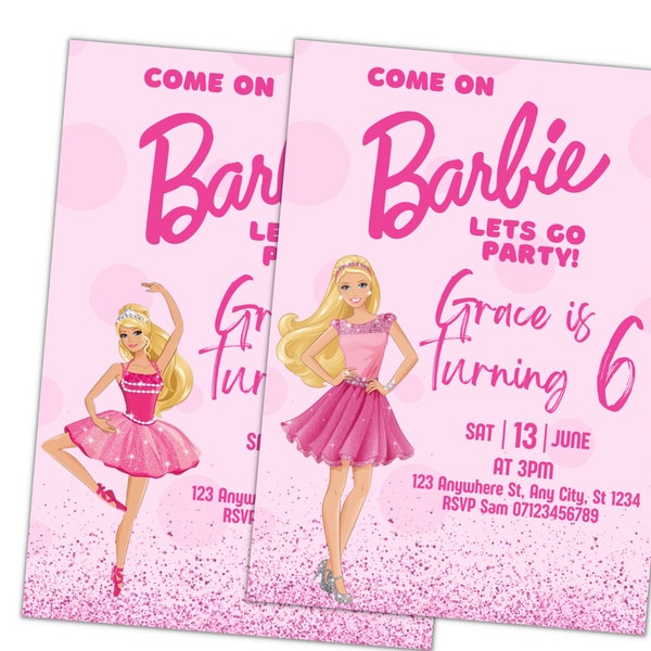 Doll Party Invitation, Doll Birthday Party, Hot Pink Birthday Party Invitation, Pink Doll Birthday Invitation, Doll Invitation, Template